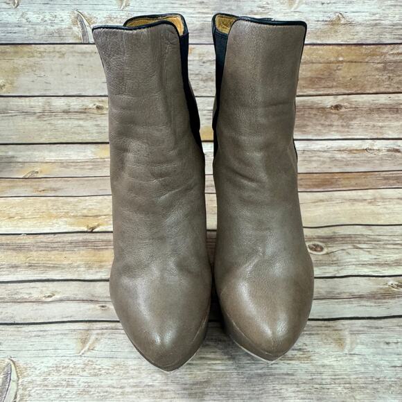 L.A.M.B. Womens Taupe Brown Leather Diva Wedge Ankle Boots Size 10M - Picture 3 of 10